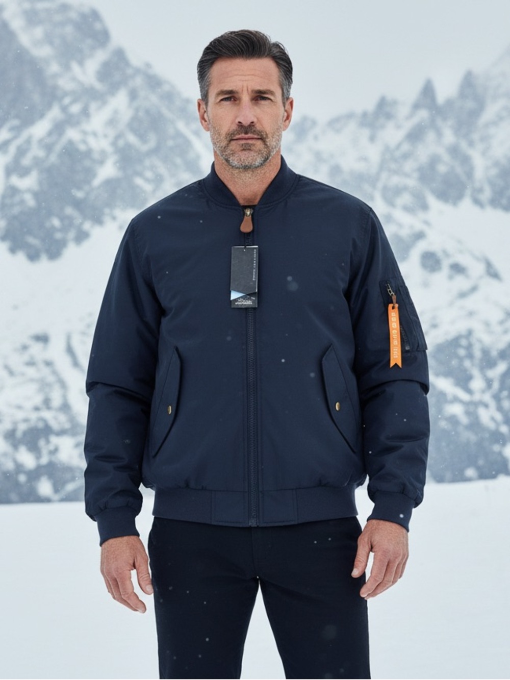 Classic Navy Bomber Jacket With Weather Tech Insulation